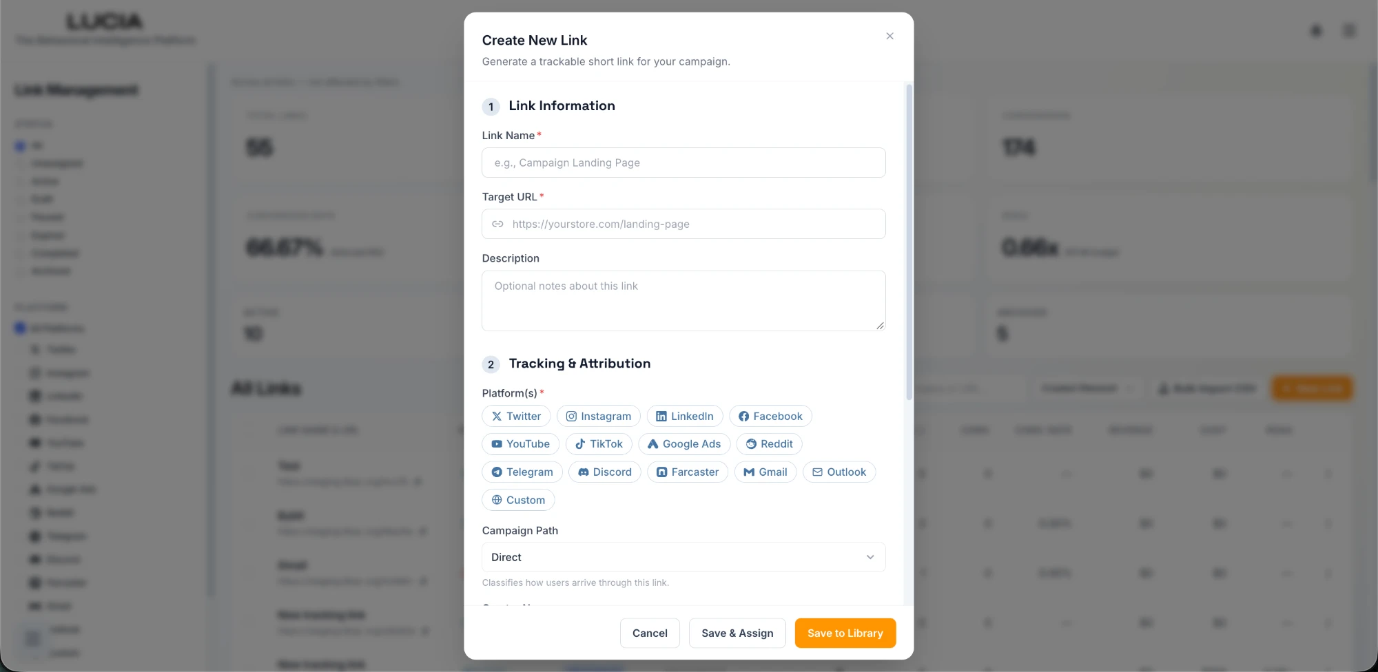 Create New Link dialog
